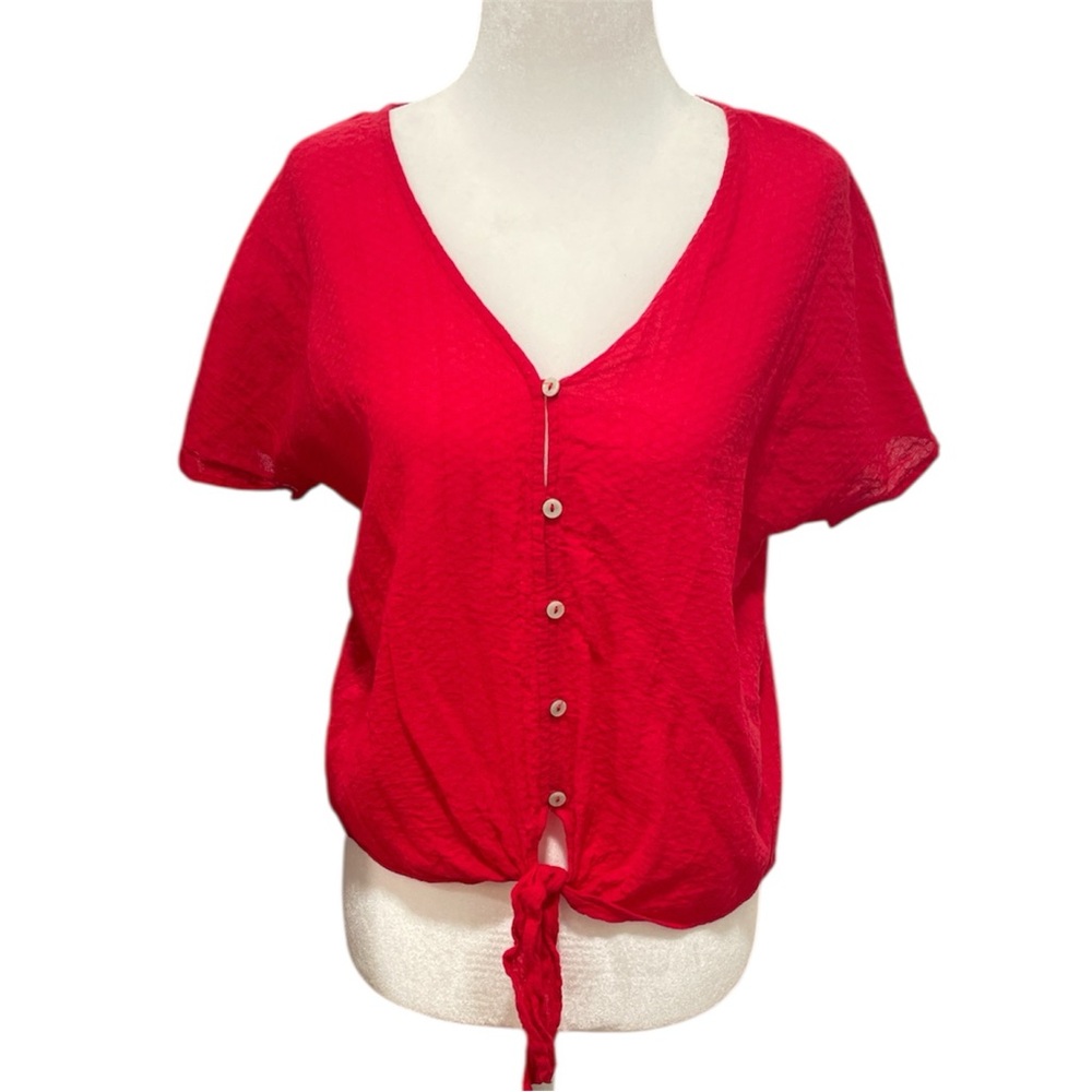 Universal Thread Red Dolman Sleeve Tie Front Top